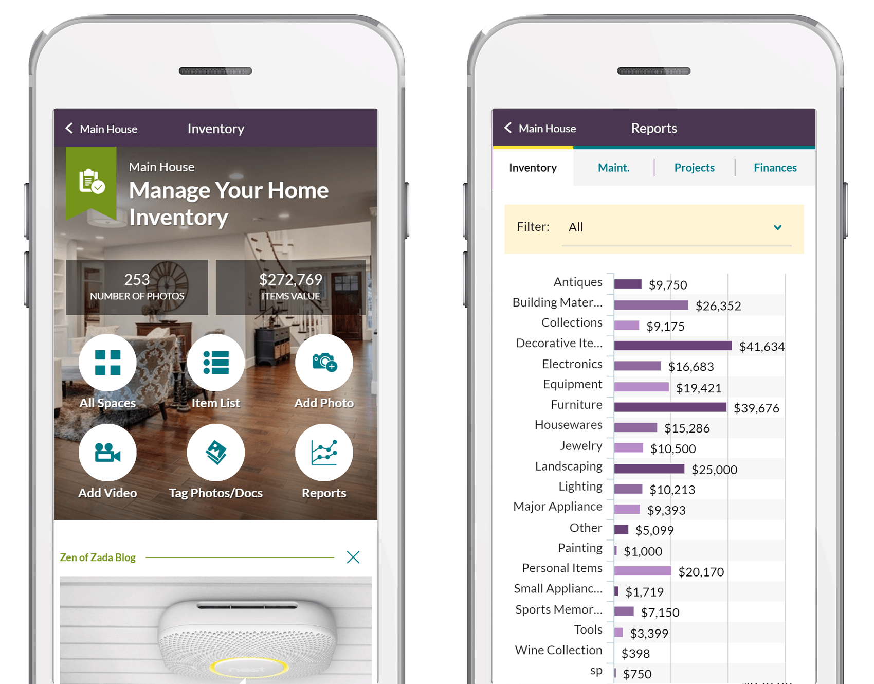 Home Inventory Dashboard and Reports