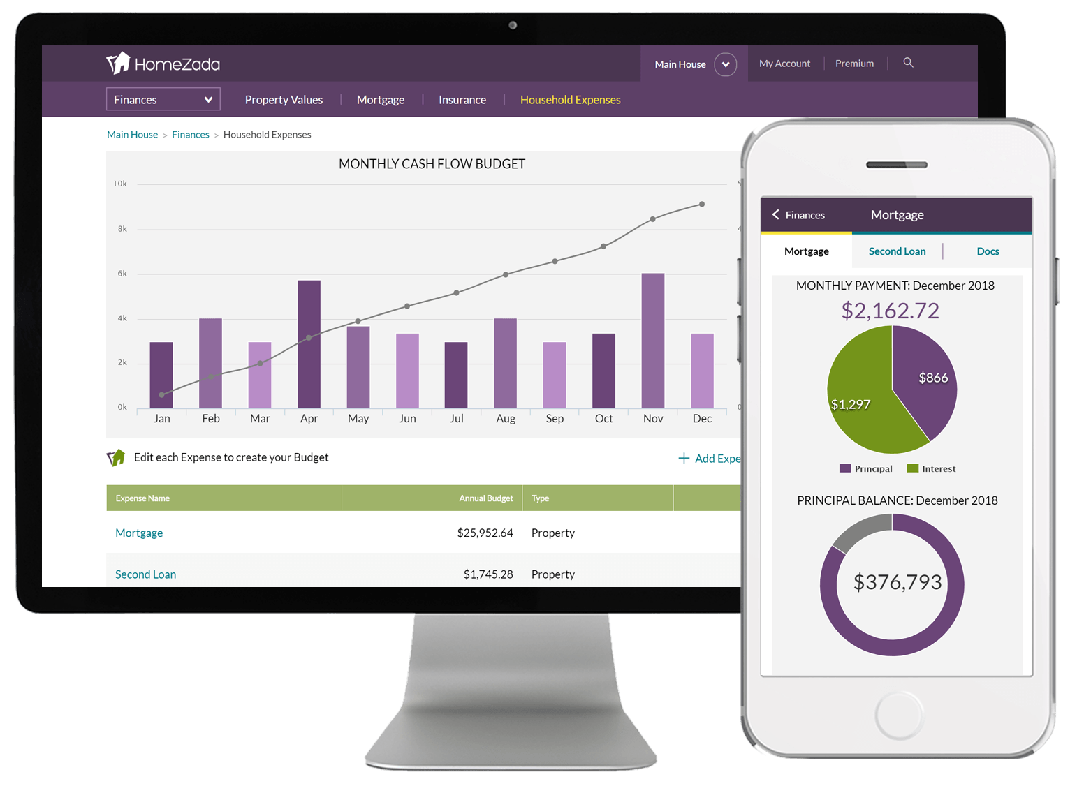 HomeZada Household Expenses Mortgage Costs