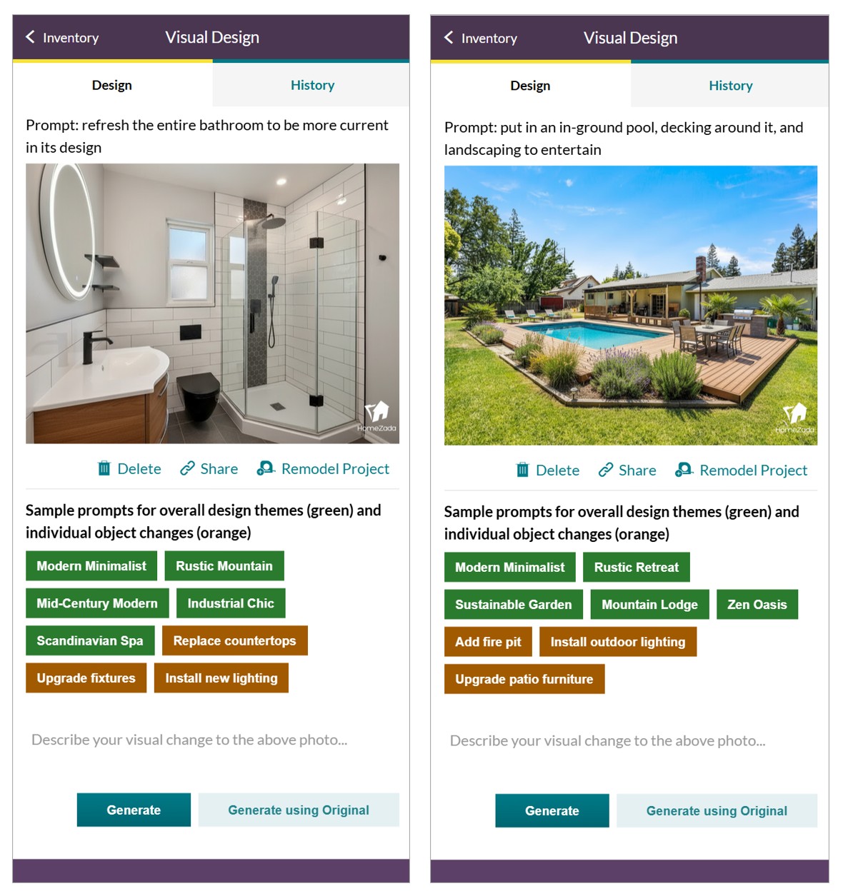 Visual Design AI prompts for themes or specific changes