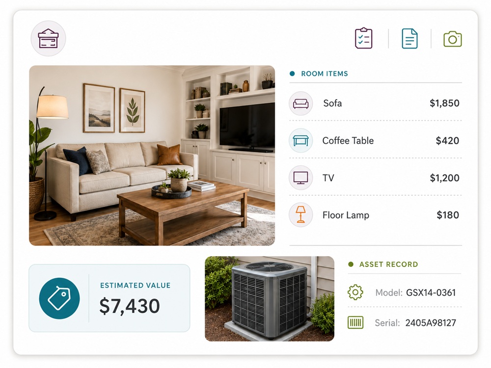 Home inventory dashboard for organizing home details and records